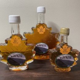 Vermont Maple Syrup in glass Maple Leaf