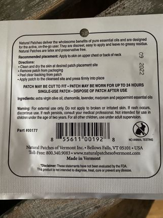 Natural Patches of Vermont - Headache & Migraine Comfort Formula