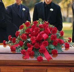 Red Regards Casket Spray